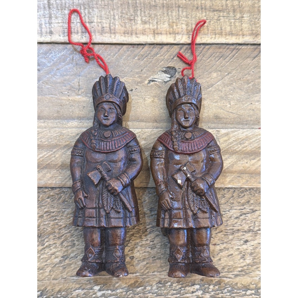 Vtg (2) SYROCO Cigar Store INDIAN Native AMERICAN Mini FIGURINE Ornament 4.5"